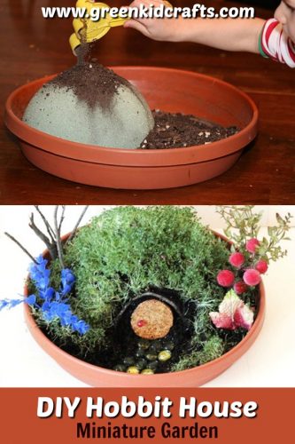 DIY miniature garden. Make a home for a hobbit with this cute hobbit house fairy garden.
