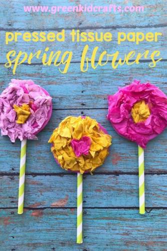 Spring craft for kids. Tissue paper flower craft for kids. Celebrate spring with a spring craft!