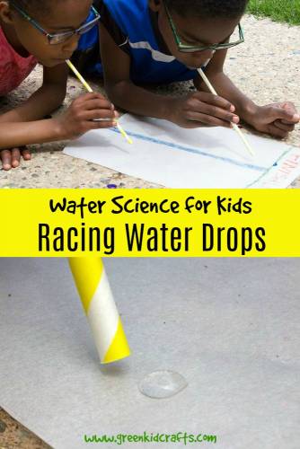 Water science experiemtn for kids. Race drops of water in this fun science activity. measure force, speed, and distance while havign fun with water play!