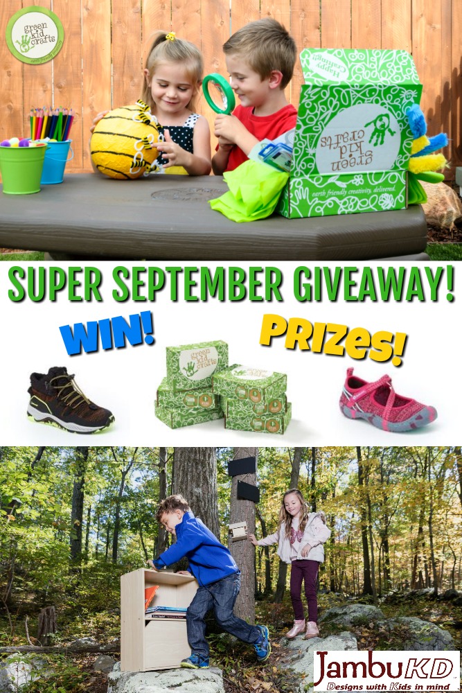 Green Kid Crafts and JambuKD Super September Giveaway! Enter for your chance to win a 6 month subscription to Green Kid Crafts science and craft boxes for kids, and 2 pairs of JambuKD footwear for kids. #giveaway #september