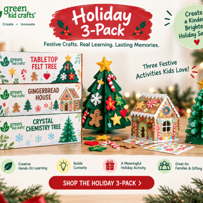 Limited Edition Holiday 3-Pack: Gingerbread House Village, Tabletop Felt Tree, Crystal Chemistry Tree